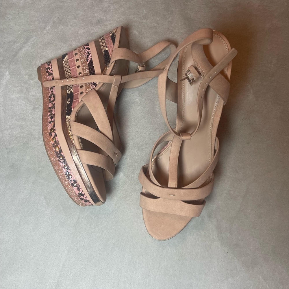 Aldo Women's Pink Strappy Wedge Sandals - Neutral Pink - Picture 2 of 9
